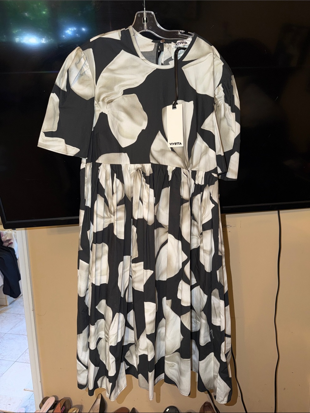Vivetta Black Dress with Ivory Abstract Floral Print 38